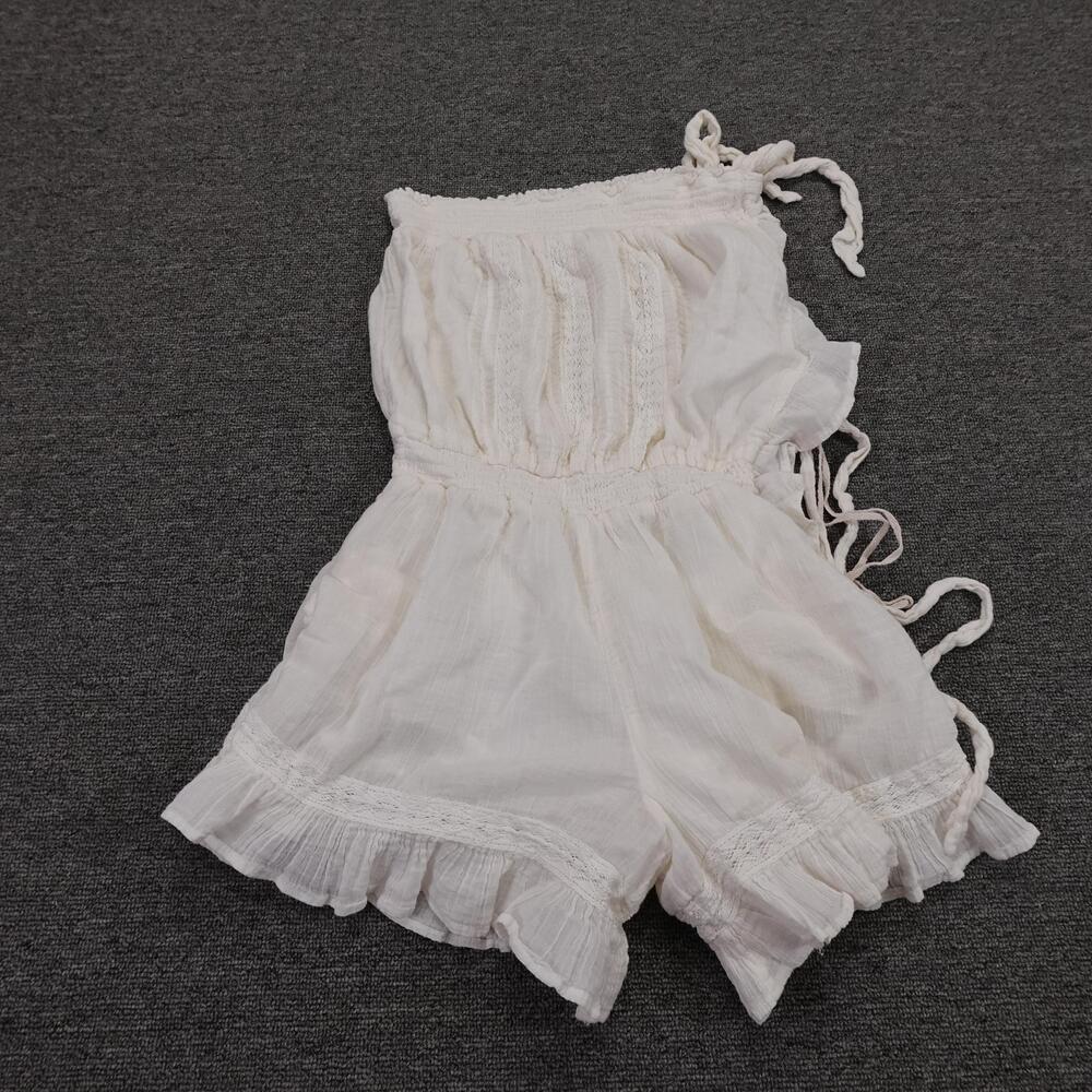 Free People Feeling Fancy Romper Womens XS White Off Shoulder Ruffle OB191-6890